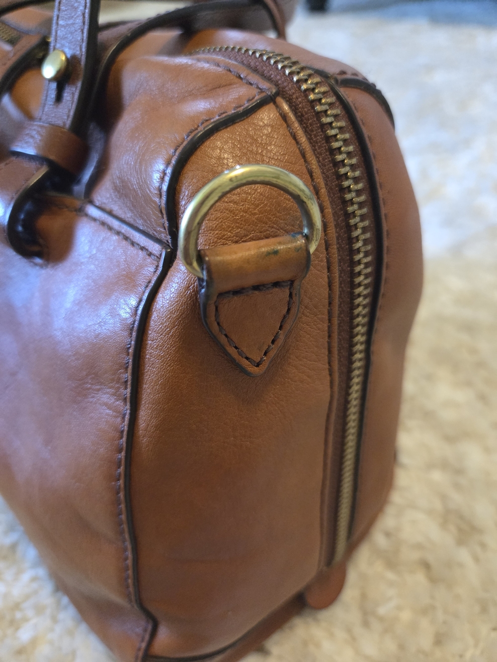 Fossil Cognac Leather Satchel with Key Charm - Picture 11 of 16